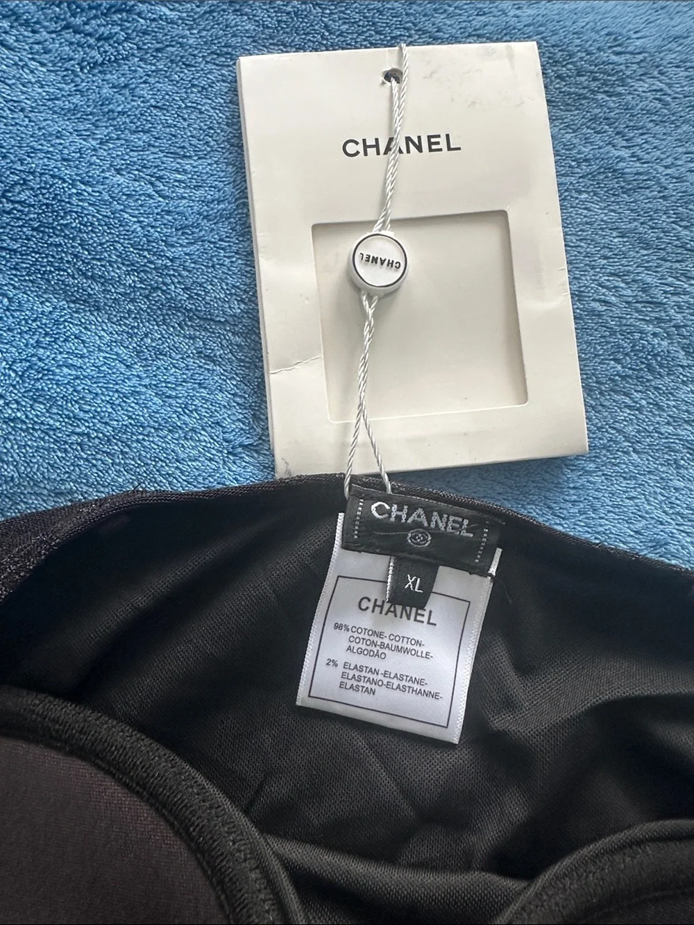 CHANEL Black Logo-Textured Strapless Swimsuit/Bodysuit